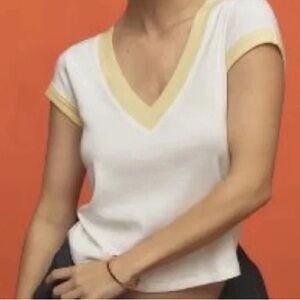 Pilcro White and Yellow Short Sleeve Tee